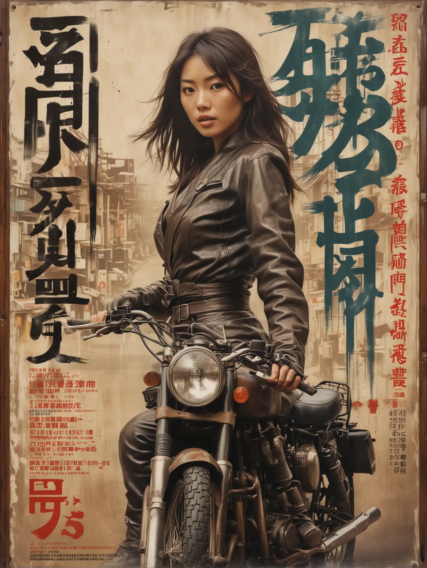 Sensual Japanese Woman with Motorbike in Urban Decay TenTen Rider Film Poster