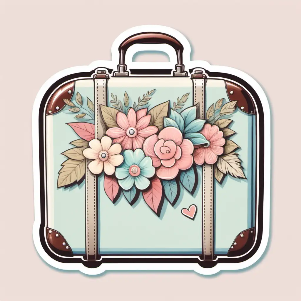 illustration, one coquette whimsical  suitcase
, sticker,  soft, pastel colors, incorporate a touch of vintage-inspired design, and focus on conveying a charming and flirtatious vibe