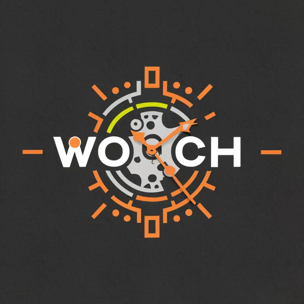 logo, dialclock of wrist watch, with the text "wowch", typography