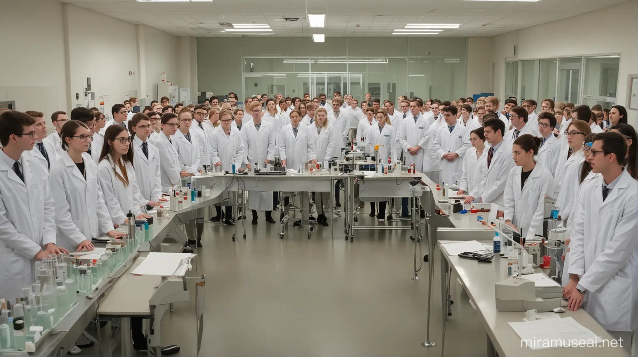 Group of Students Conducting Experiment in Laboratory Setting