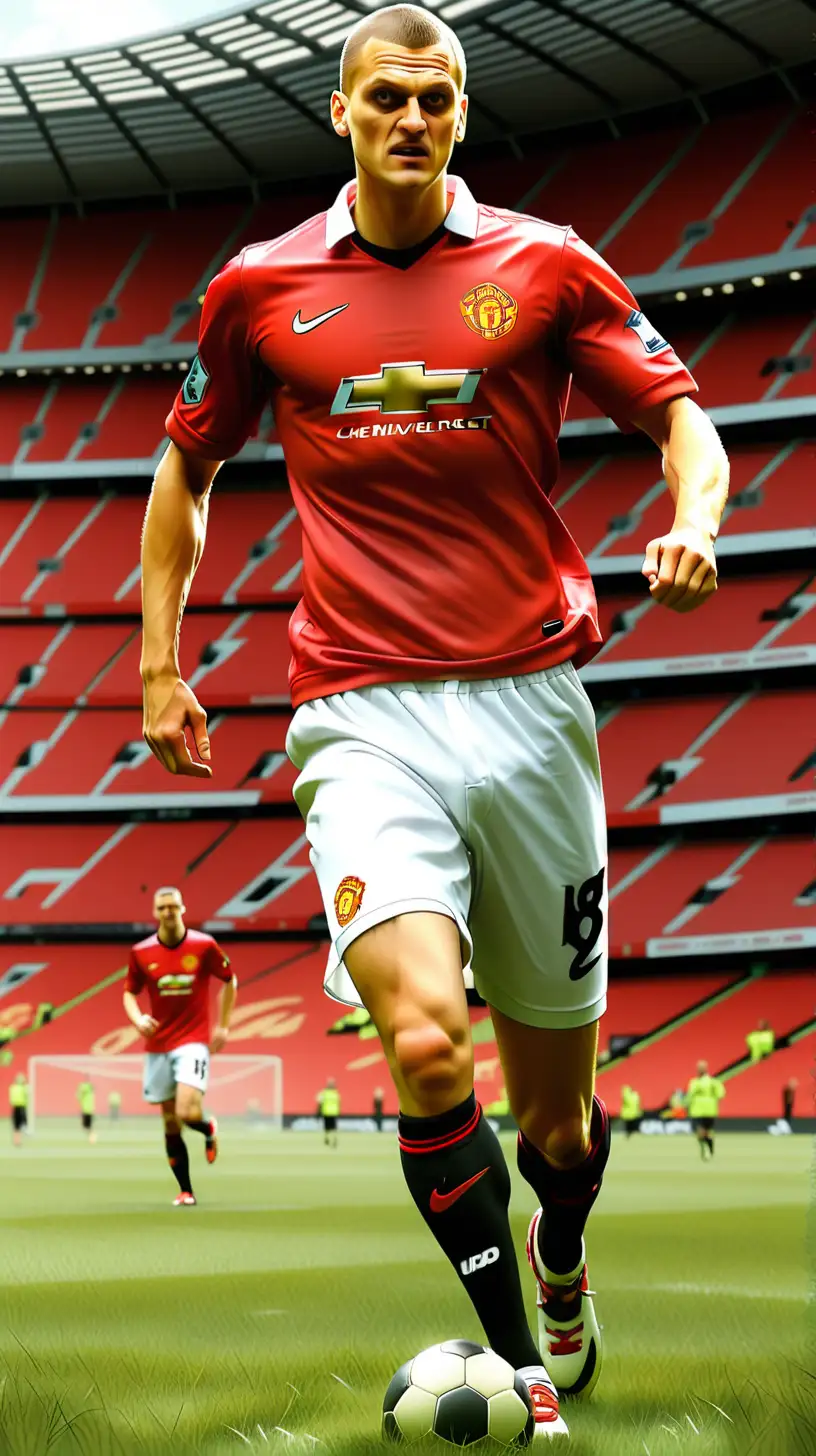 Nemanja Vidic Manchester United Football Player Portrait on Stadium Field