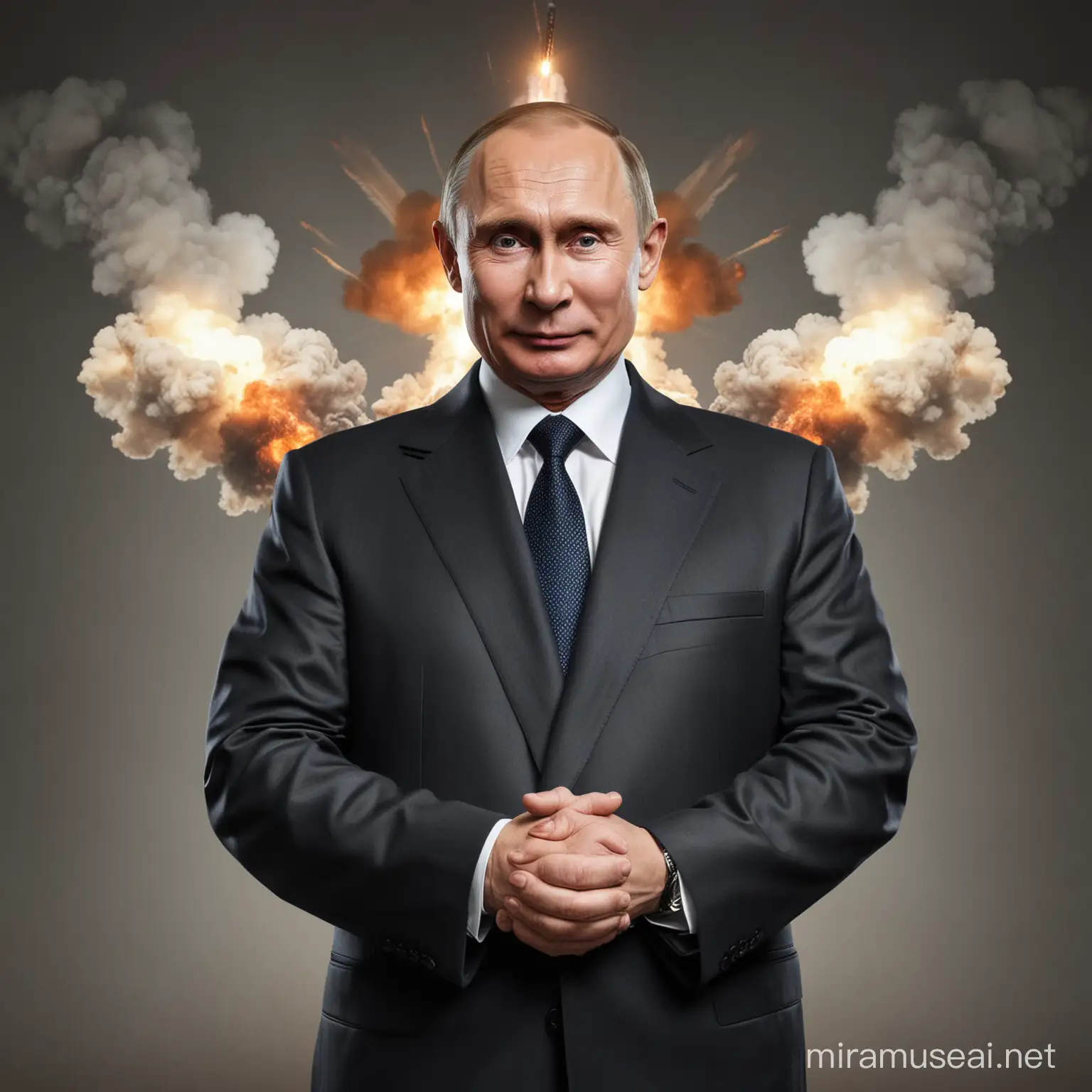 Russia as the world's most powerful country. with nuclear weapons, cheerful Putin, patrioritic 