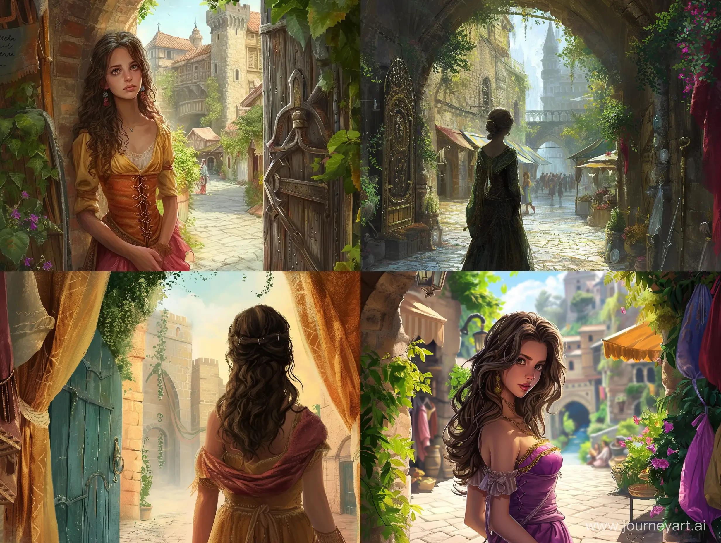 Adventurous-Young-Woman-Discovers-Enchanted-World-Through-Magical-Door