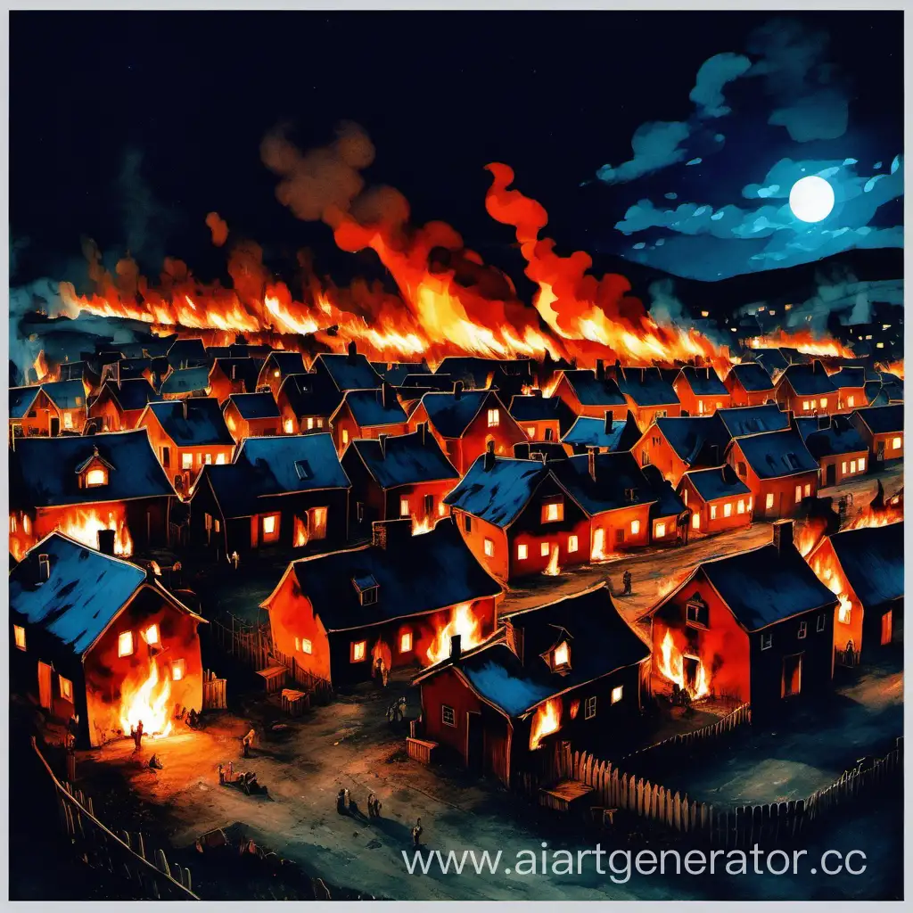 The entire village is on fire at night