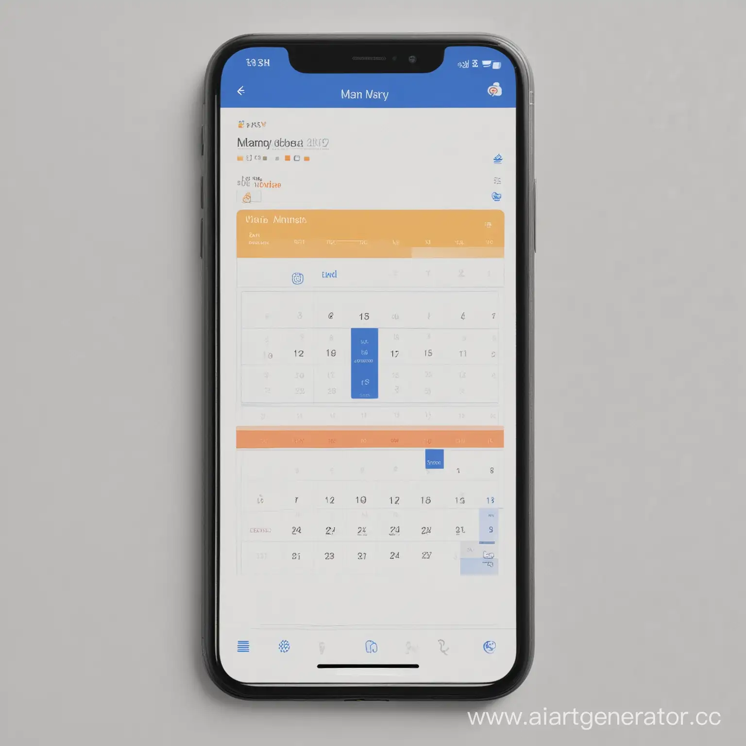 Сгенерируй мне интерфейс мобильного приложения с календарем, похожее на гугл календарь