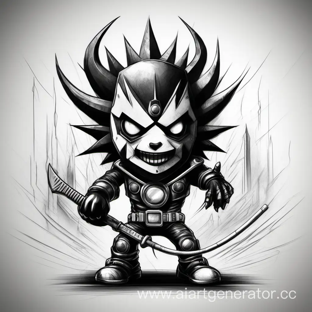 нарисуй чёрно-белый эскиз маскота nu metal группы с названием гидроудар