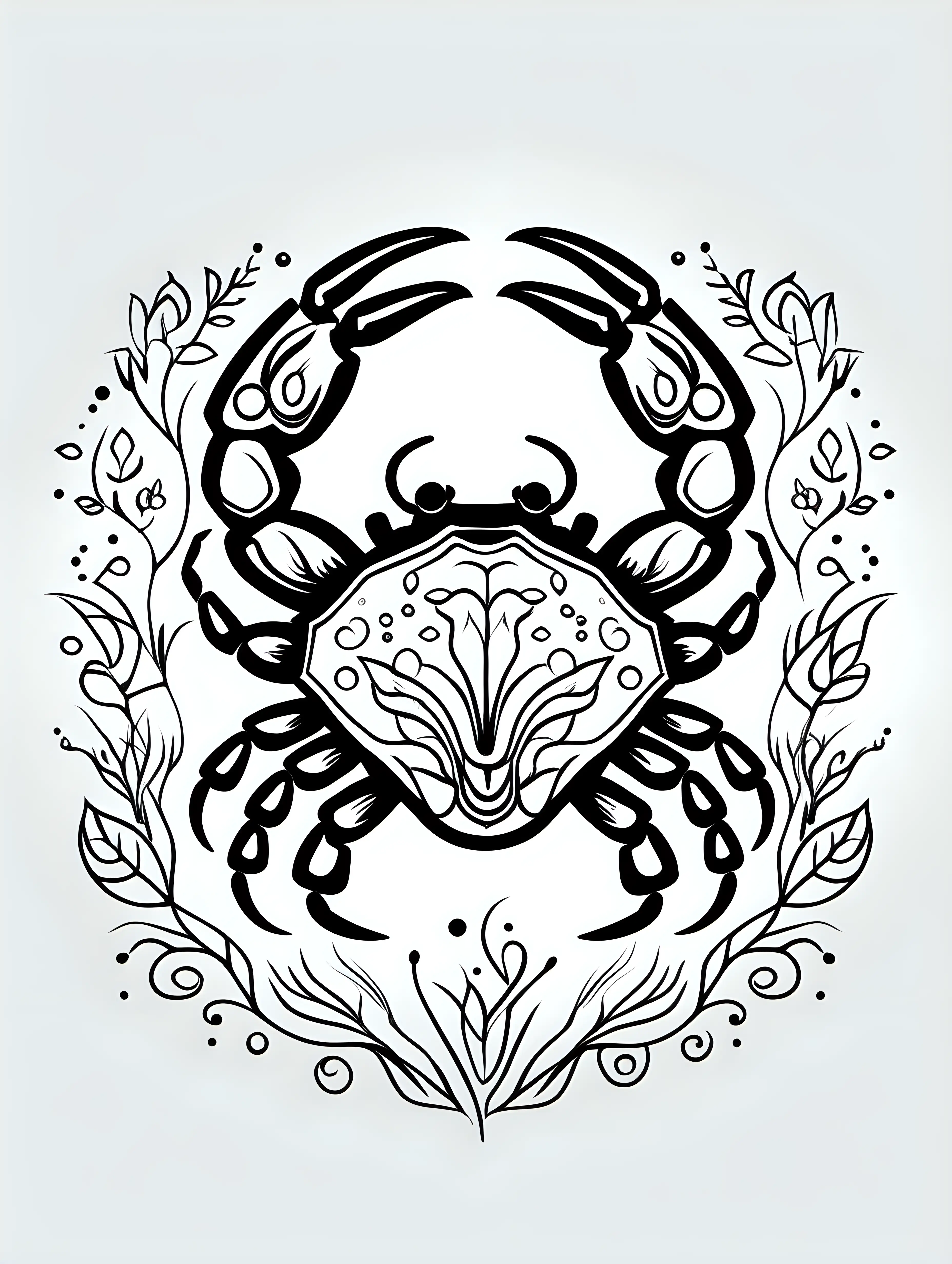 NatureInspired Crab Zodiac Sign Icon with Floral Patterns