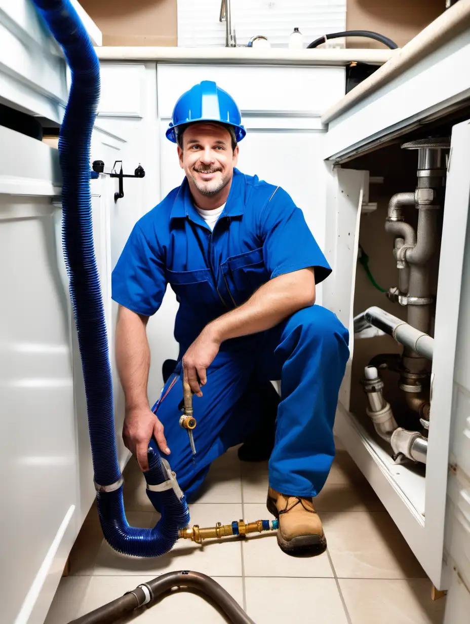 Expert Plumbers Performing Pipe Relining Services in Blue Uniforms