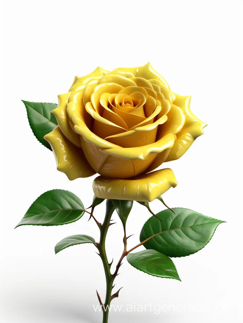 Vibrant-8K-HD-Realistic-Dark-Yellow-Rose-with-Lush-Green-Leaves-on-White-Background