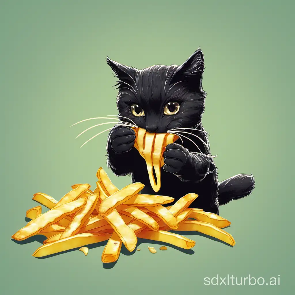 Cat eating fries