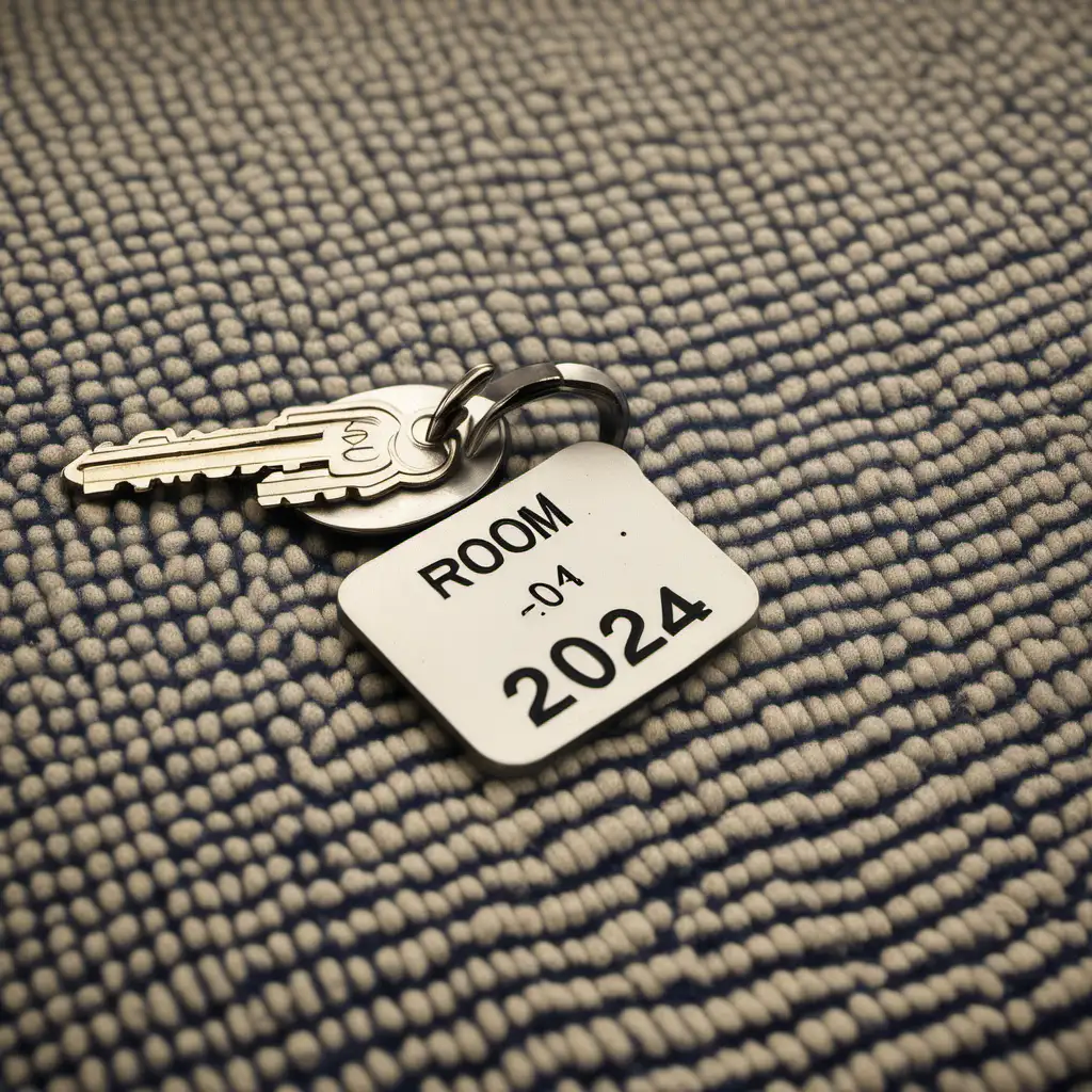 Forgotten Hotel Room Key Left on Patterned Rug