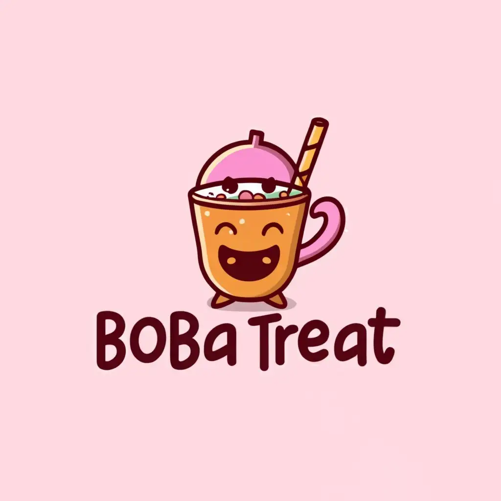 a logo design,with the text "boba treat", main symbol:tea funny and cute logo,Moderate,clear background