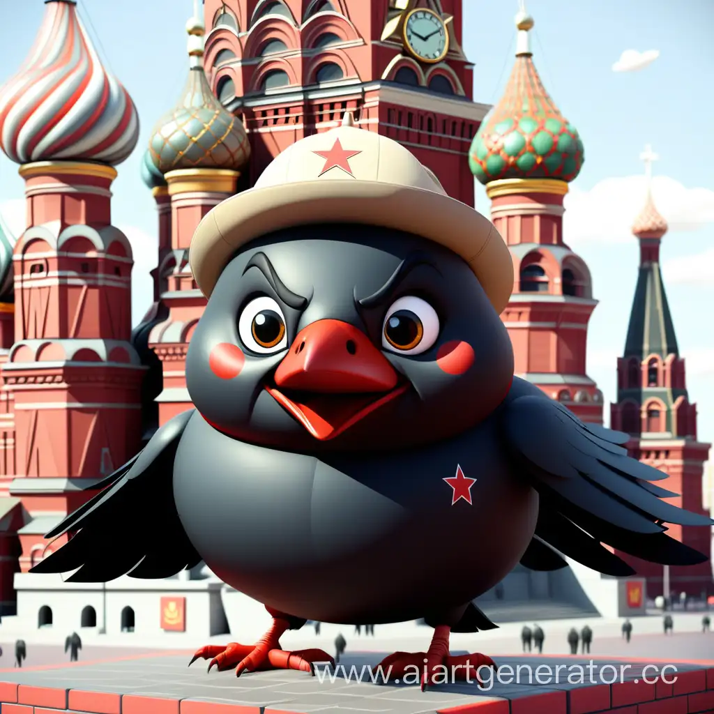 Adorable-Chubby-Crow-Explores-Soviet-History-on-Red-Square