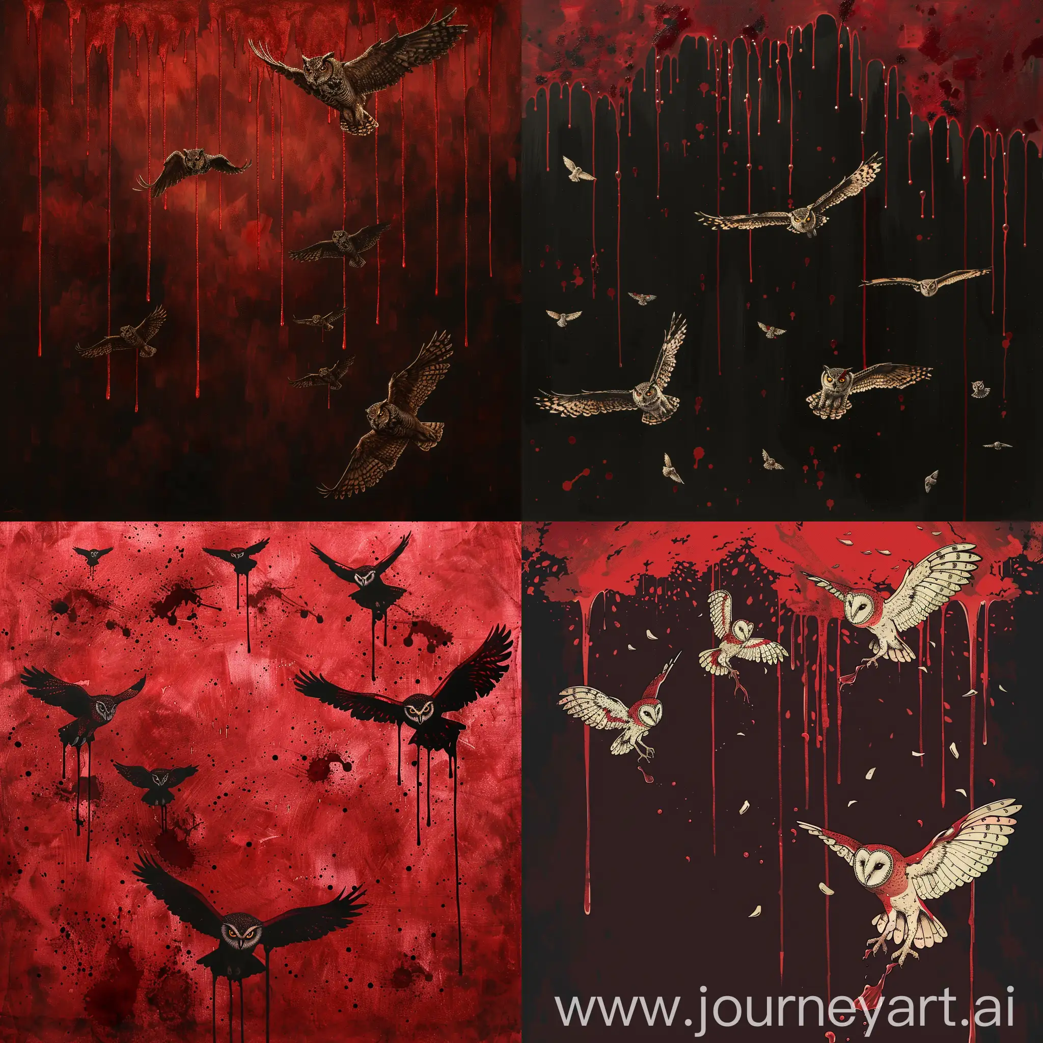 Eerie-Night-Owls-Flying-under-a-BloodRed-Sky