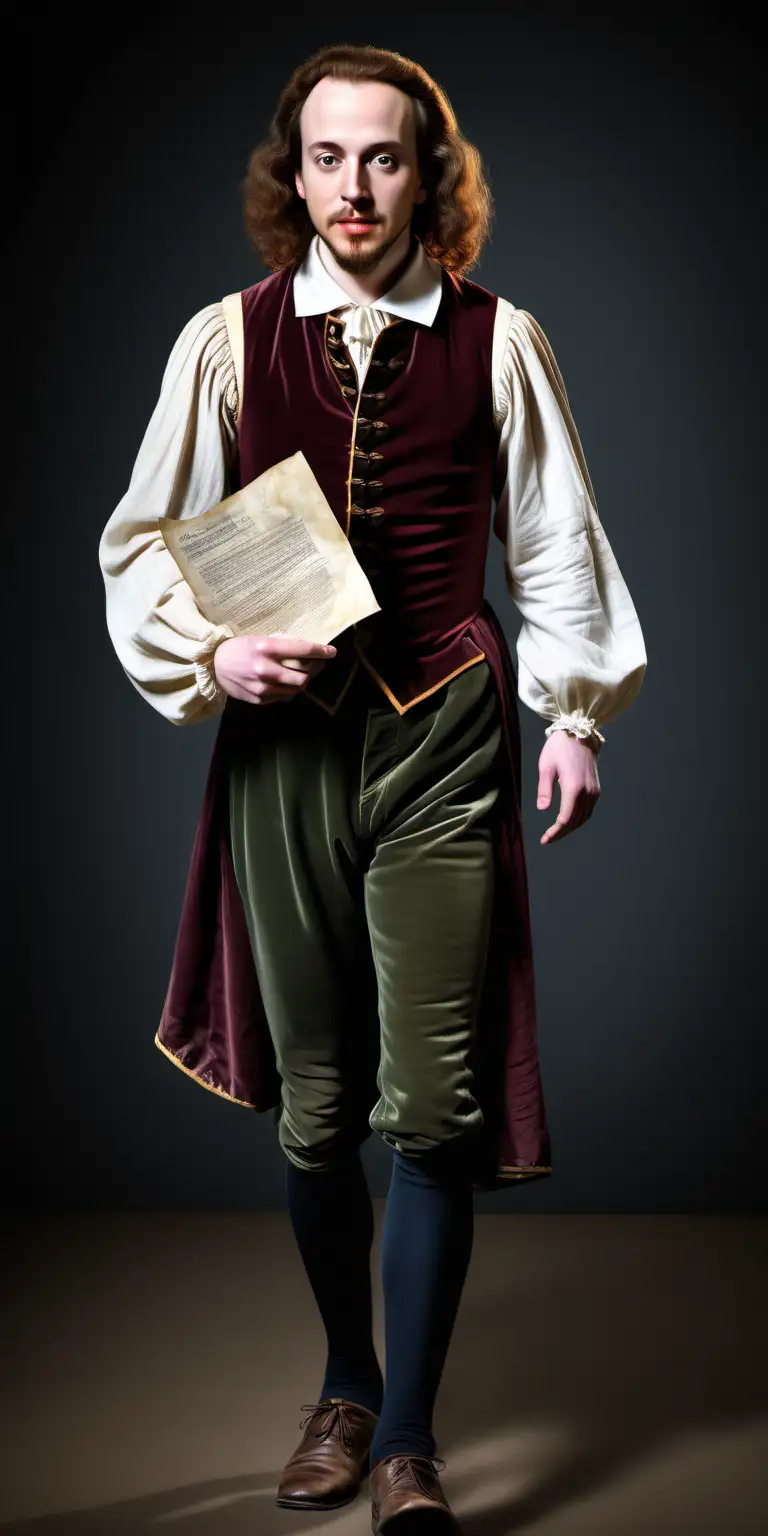 Young William Shakespeare Holding Historical Manuscript in Color Portrait