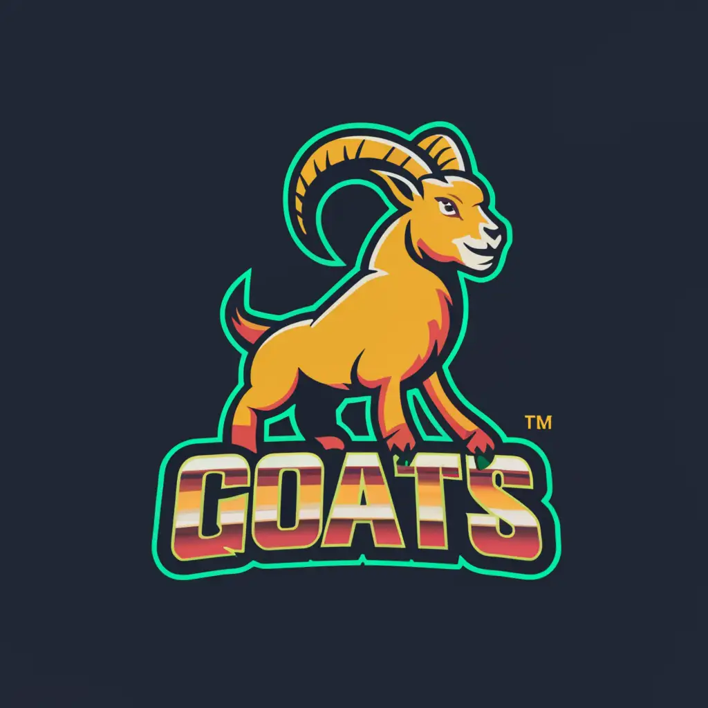 a logo design,with the text "The Goats", main symbol:Create a vibrant and dynamic logo for "The Goats," featuring a wild mountain goat as the spirit animal. The logo should be strong and energetic, with a cartoon-style illustration of the goat. Emphasize bold colors to mirror the team's lively energy, with vivid hues that catch the eye.

Incorporate the team name, "The Goats," in a bold and clear font that complements the overall design. Arrange the elements in a minimalistic ensemble, ensuring that the focus remains on the goat illustration and the team name.

The goat should be depicted in a powerful and determined stance, conveying the team's spirit and resilience. Consider adding subtle elements that evoke the softball theme, such as a bat or ball incorporated into the design.

The final logo should be versatile and suitable for use on team uniforms, merchandise, and promotional materials, capturing the essence of "The Goats" and their energetic presence on the softball field.