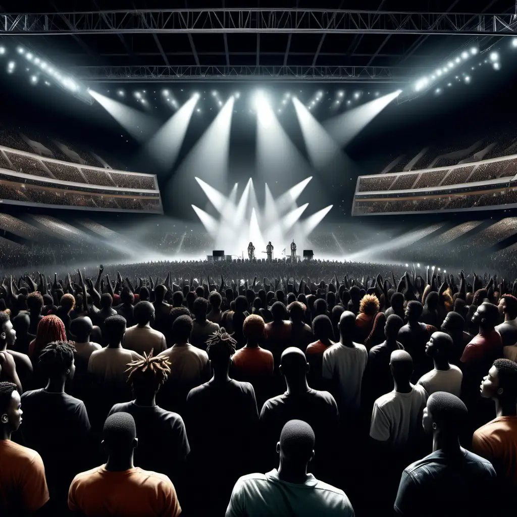 a  hyper realistic view  of a crowd at a concert of black people in an arena at a concert
