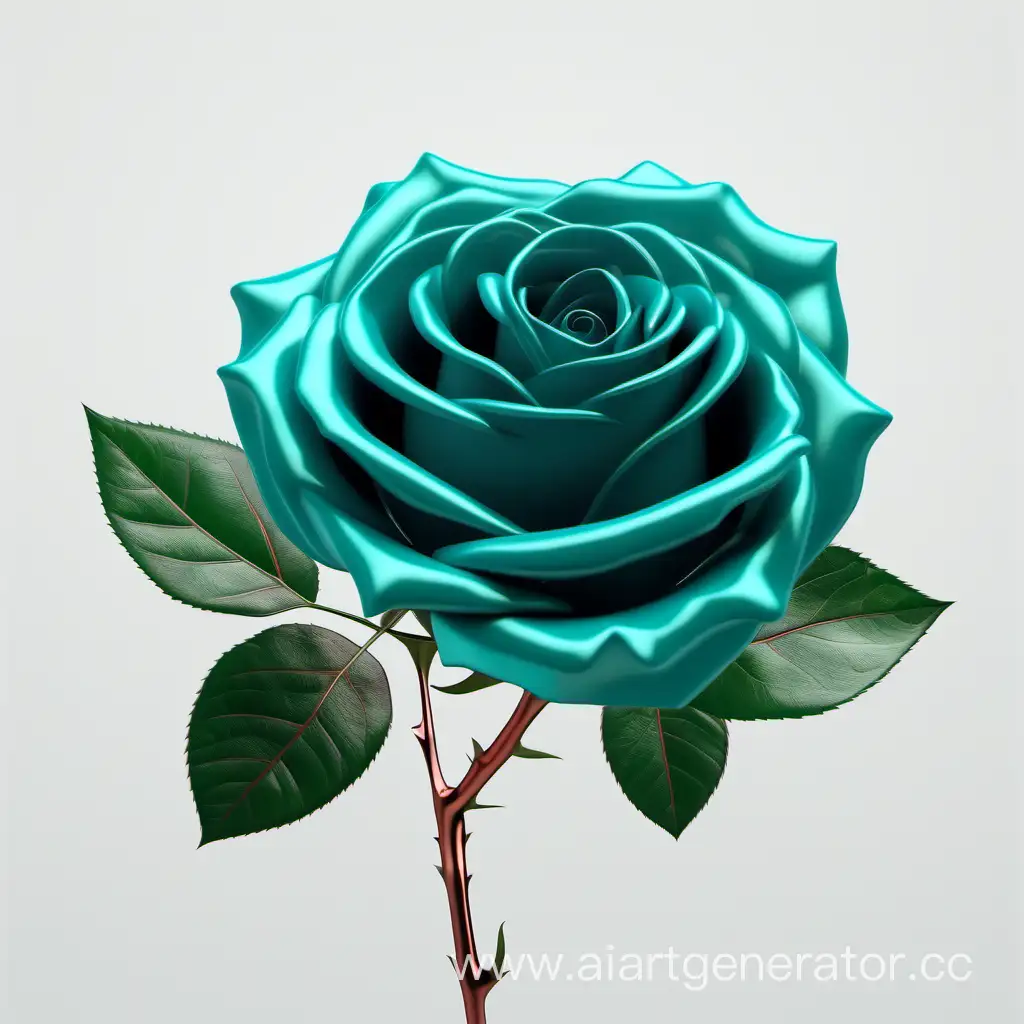 Realistic-Dark-Turquoise-Rose-with-Fresh-Lush-Green-Leaves-in-8K-HD-on-White-Background