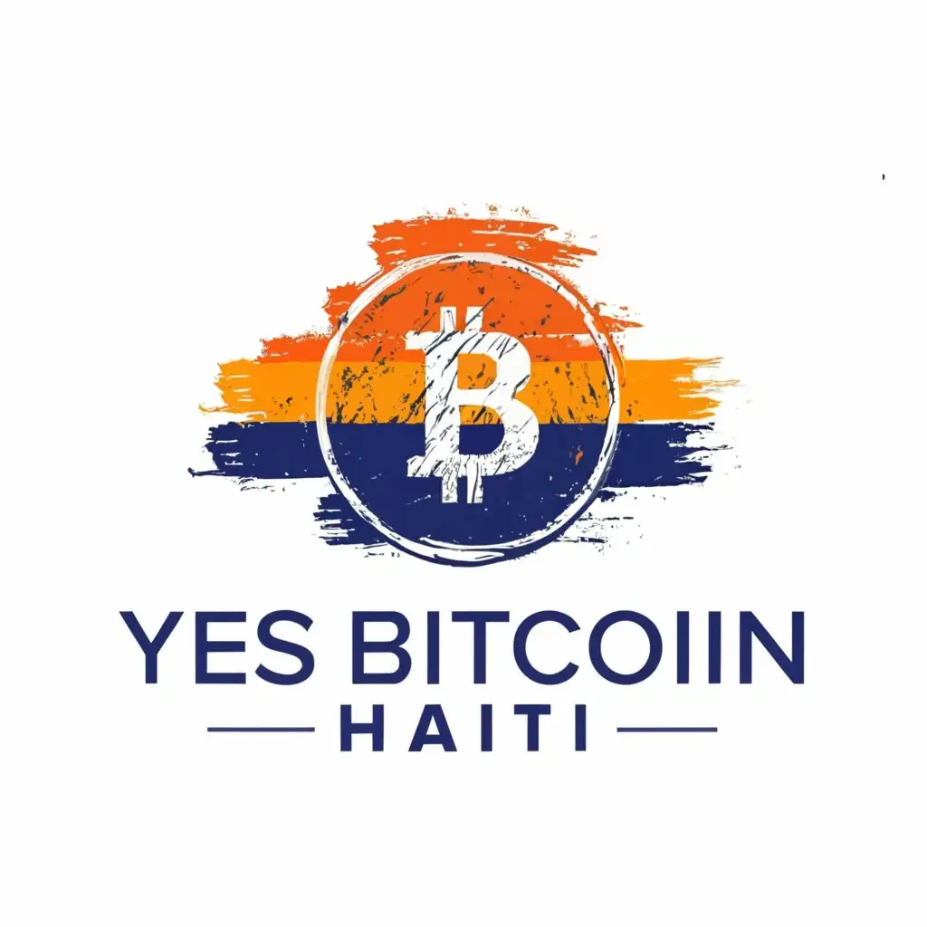 a logo design, with the text 'YesBitcoinHaiti', main symbol: The Bitcoin Symbol, The Country: Haiti, Haitian flag, featuring colors blue, red, , with moderate and clear background