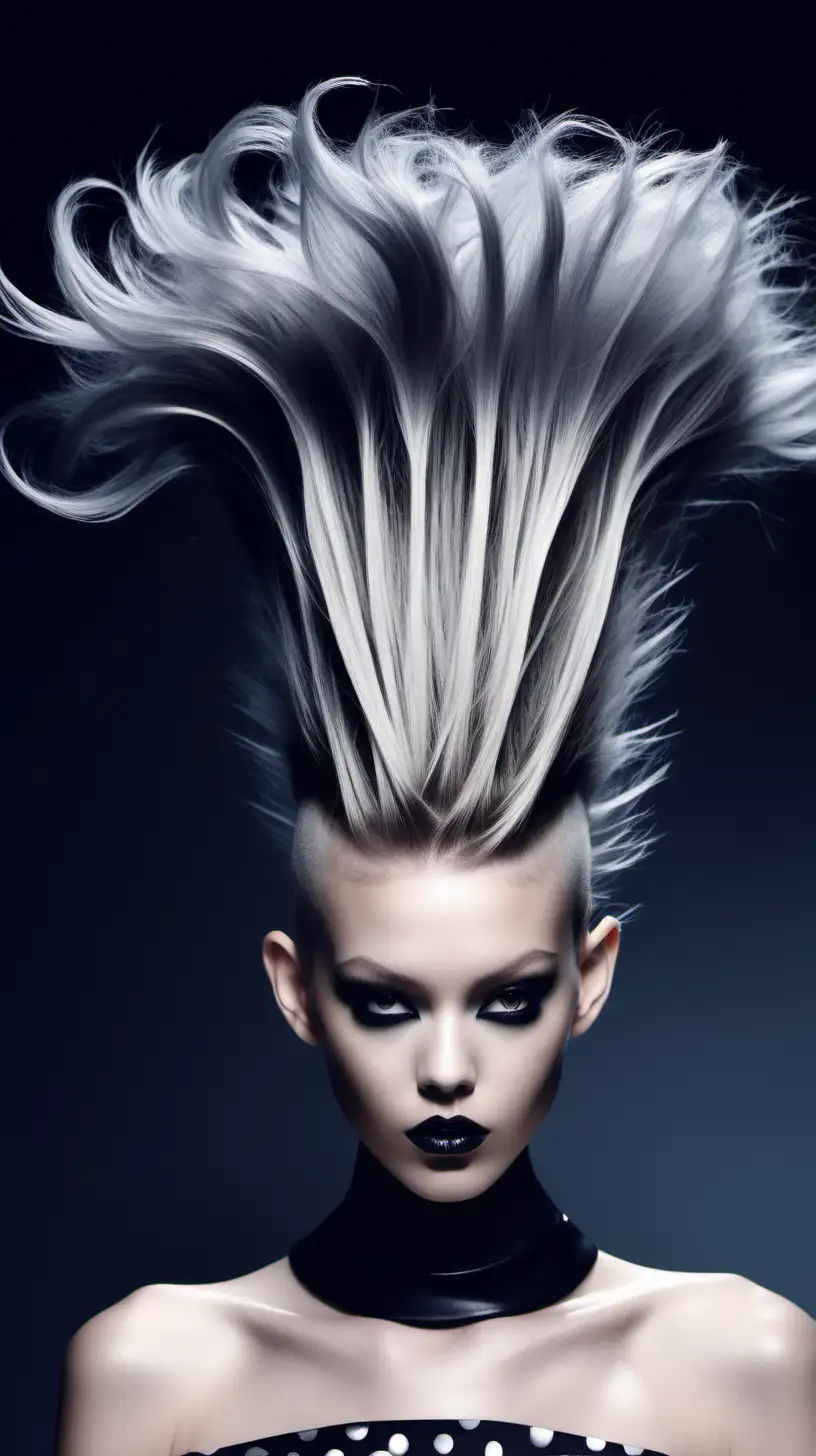 Give me a hairdressing image, make it runway ready, polished, the concept is like the hair monster from the song breach by jack, make it avant garde and sexy, monster like, make it extremely polished