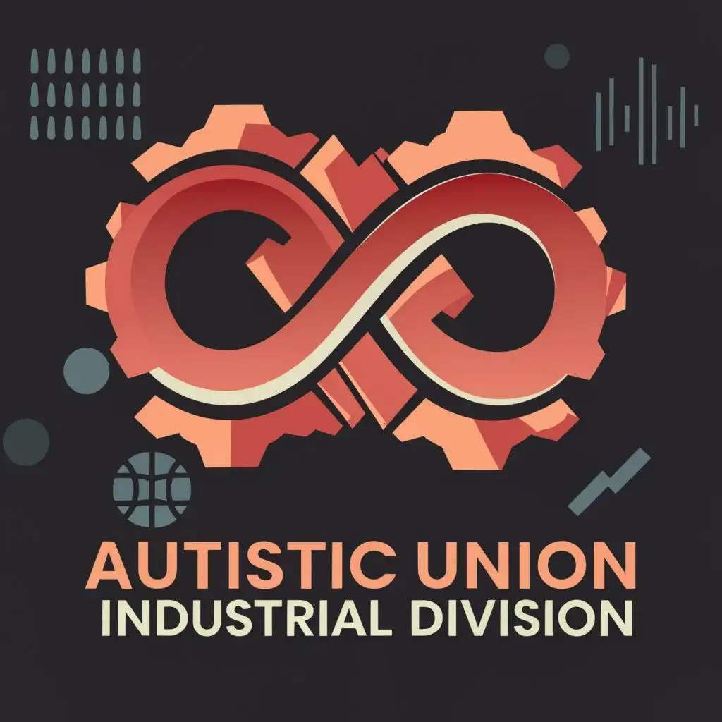 logo, A red infinity symbol with gears, with the text "Autistic Union Industrial Division", typography, be used in Technology industry