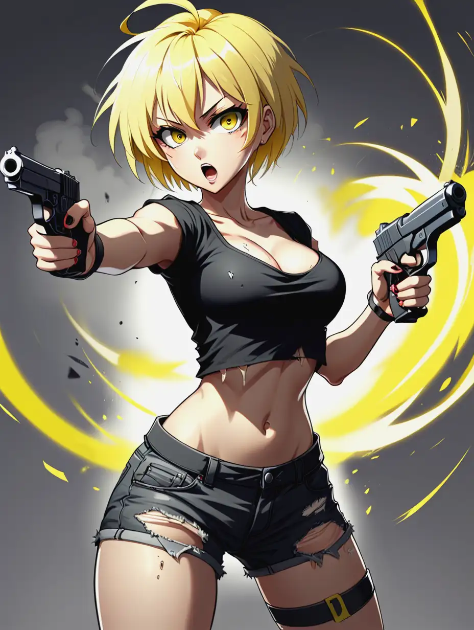 Animated Heroine with Short Yellow Hair and Handgun Action