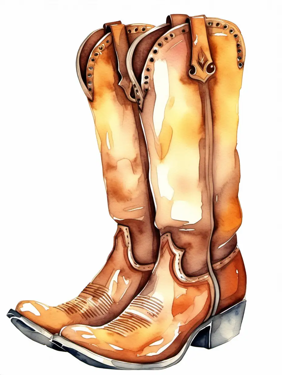 watercolor style, single cowboy boots clipart, white background