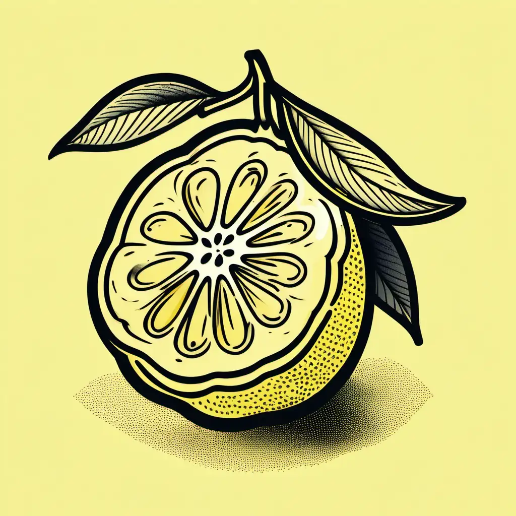 Vibrant Lemon Illustration with Bold Linework Graphic Citrus Art