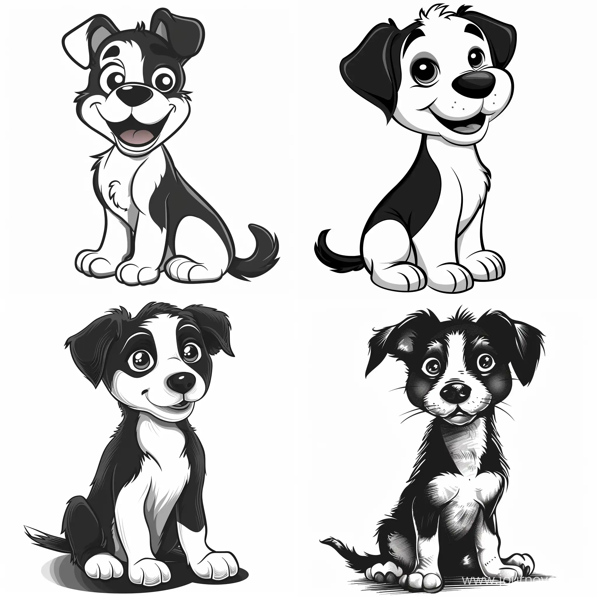 Playful-Cartoon-Dog-in-Black-and-White-Sketch