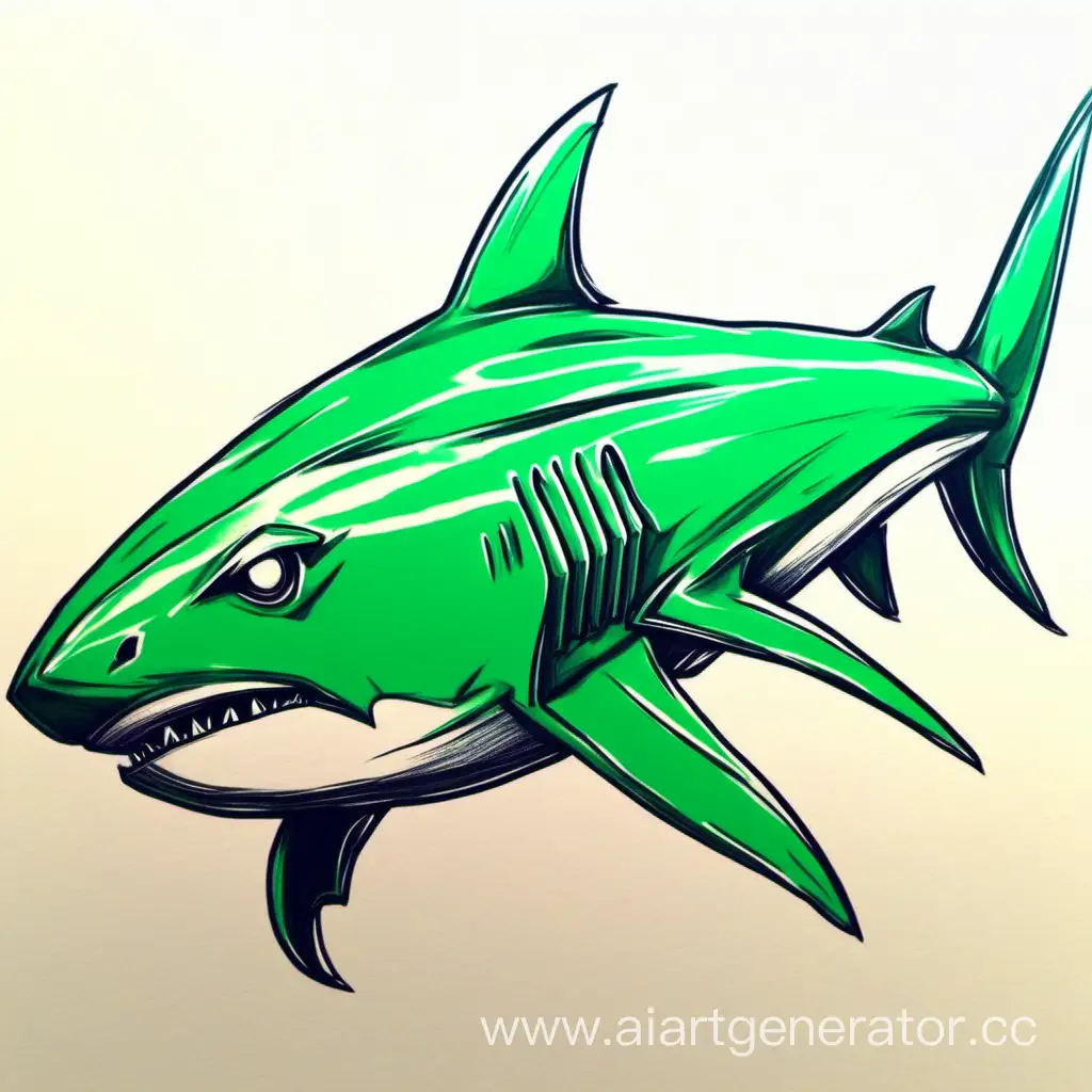 Draw a green techno shark like an inexperienced artist