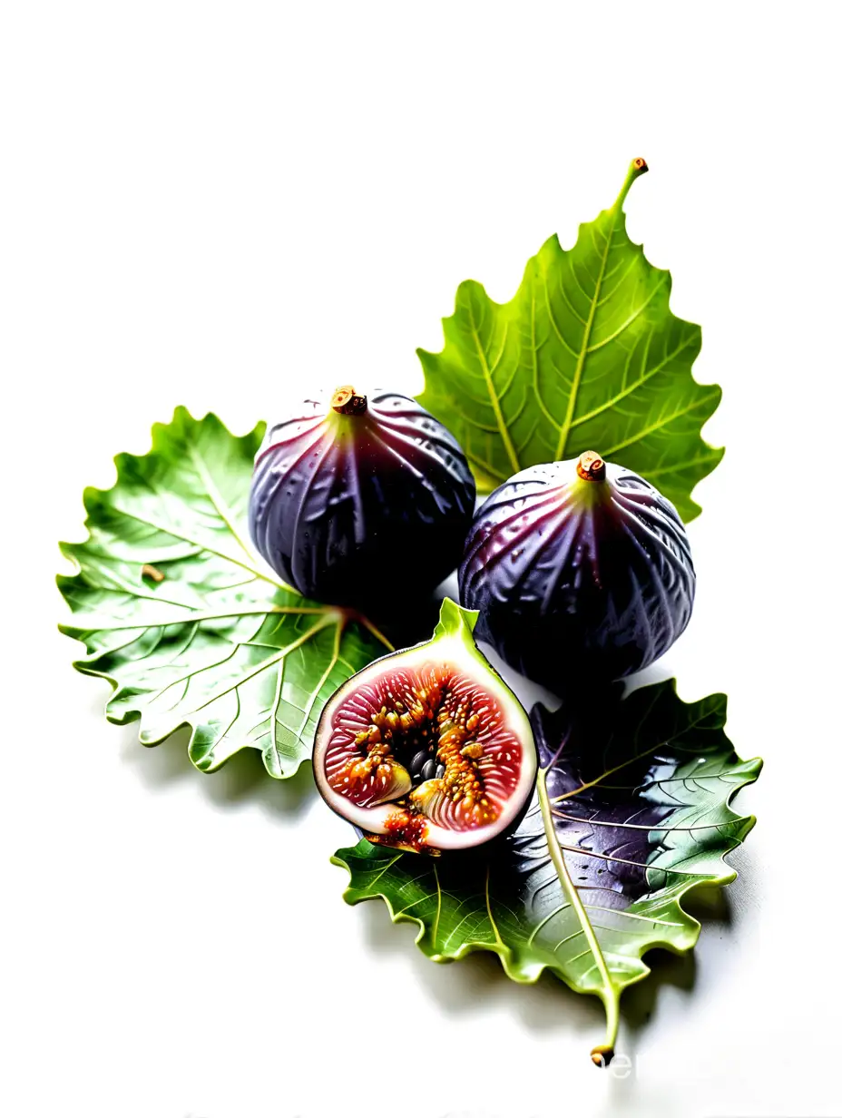 Closeup-of-Figs-with-Leaves-on-a-White-Background
