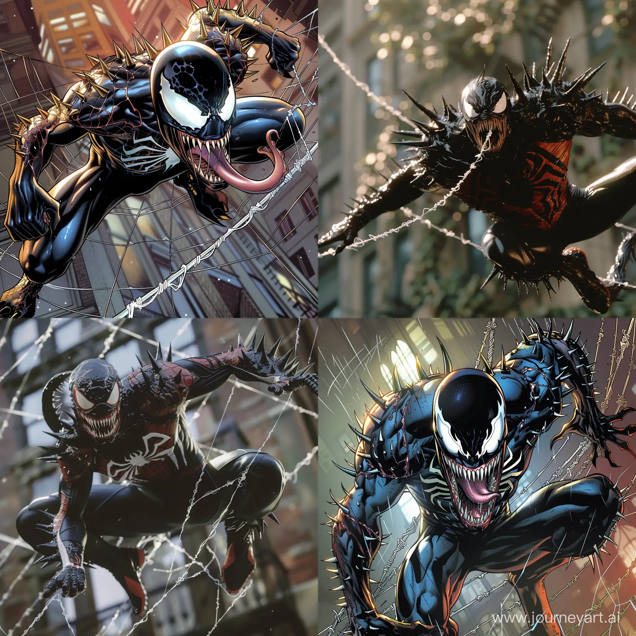 Venom-Flying-CloseUp-in-SpiderMan-Costume-on-Web