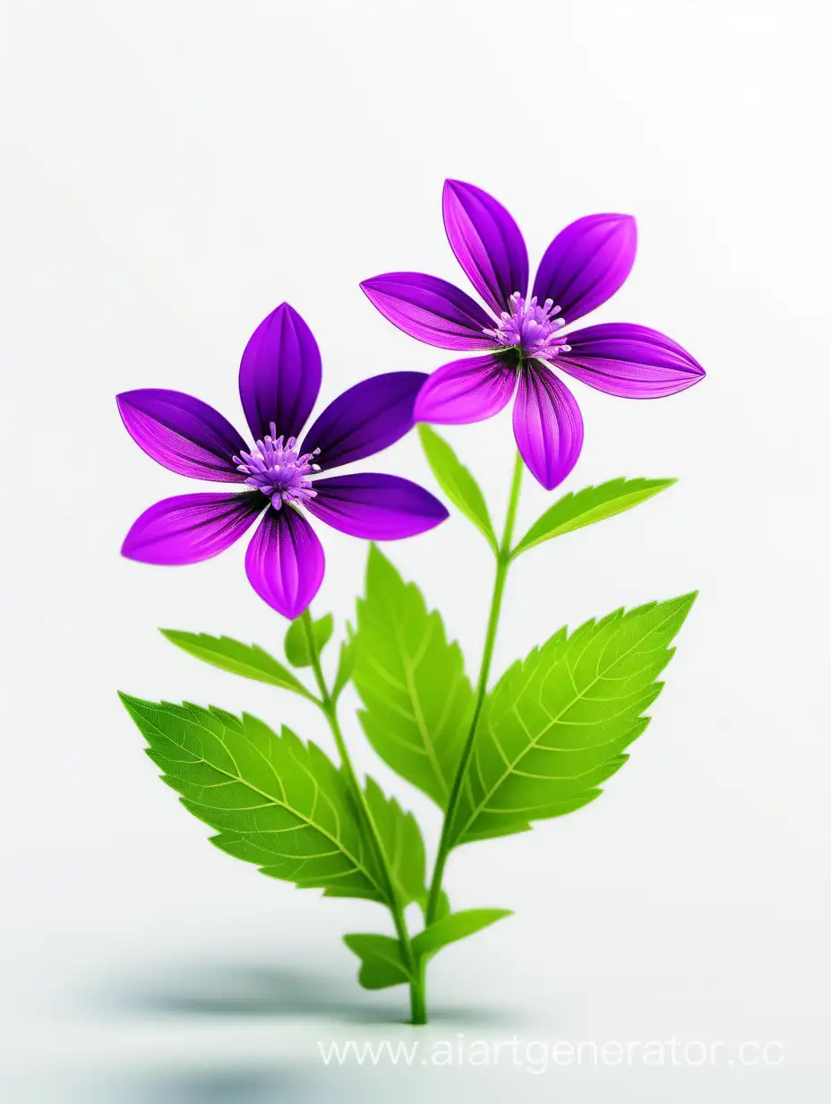 Vibrant-Purple-Wildflowers-with-Fresh-Green-Leaves-on-White-Background-8K-Image