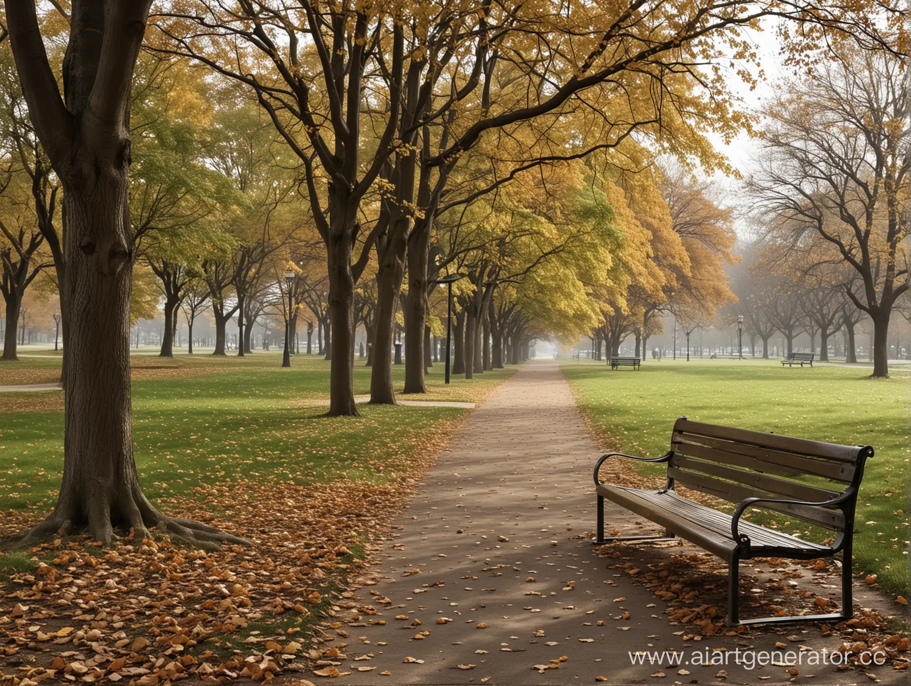Tranquil-Park-Scene-with-Wooden-Bench