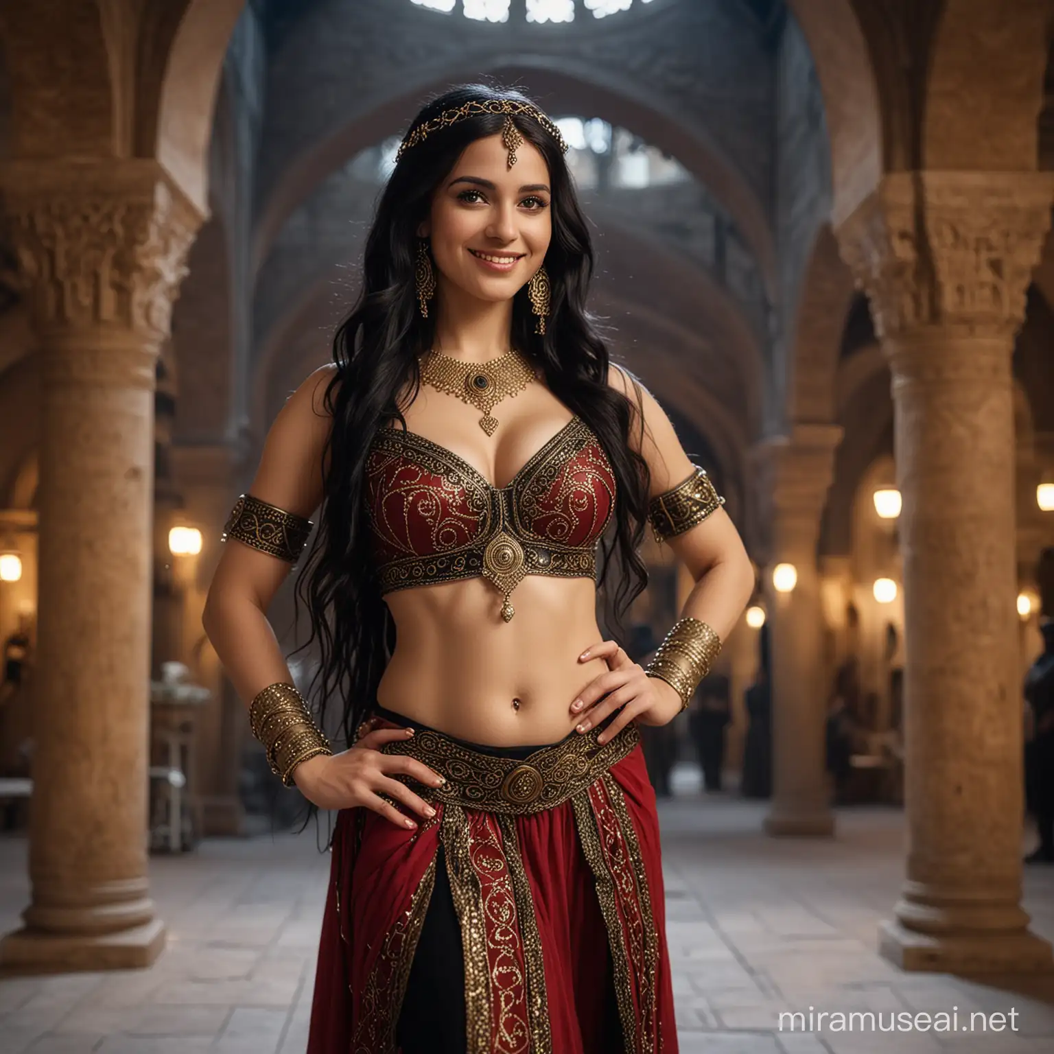 Enchanting Elf Dancer in Medieval Arabic Costume at Roman Domed Hall