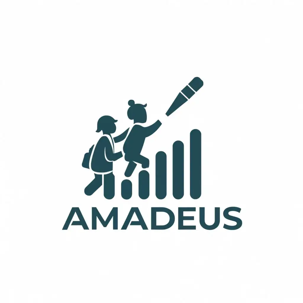 a logo design,with the text "AMADEUS ", main symbol:Children,,steps, students,teachers, ,Moderate,be used in Education industry,clear background
