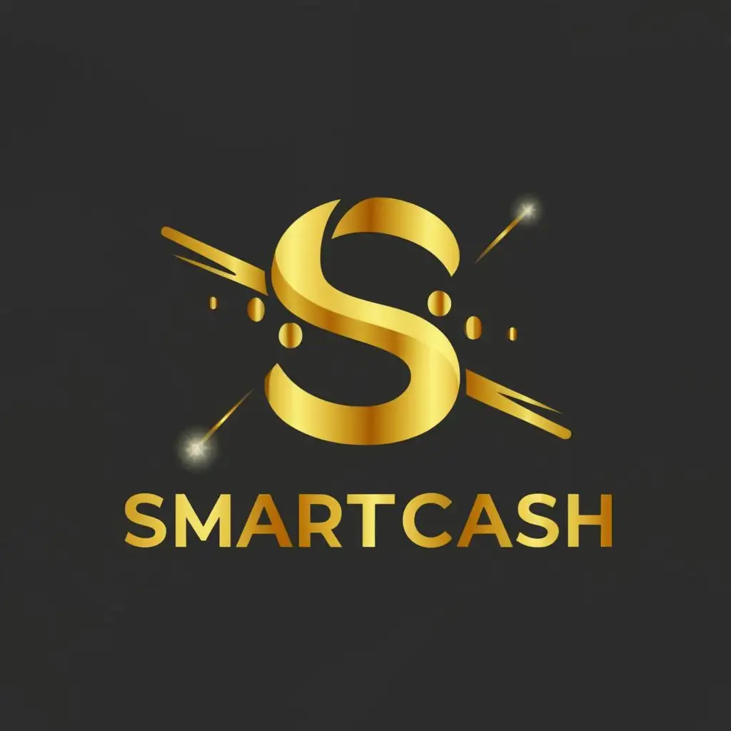 logo, "S" in Gold, with the text "SMARTCASH", typography, be used in Finance industry