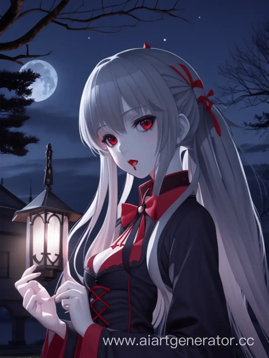 аниме девушка вампир под светом луны