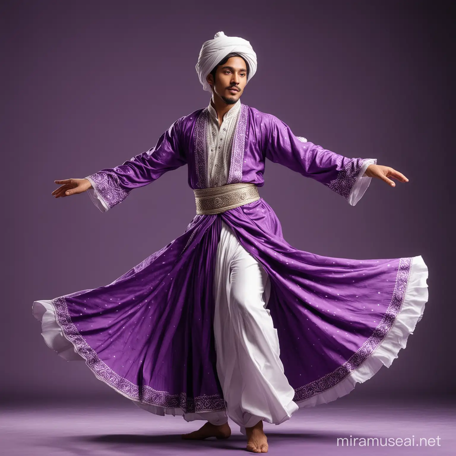 Indonesian Sufi Dancer Performing Elegant Spin on Lavish Stage