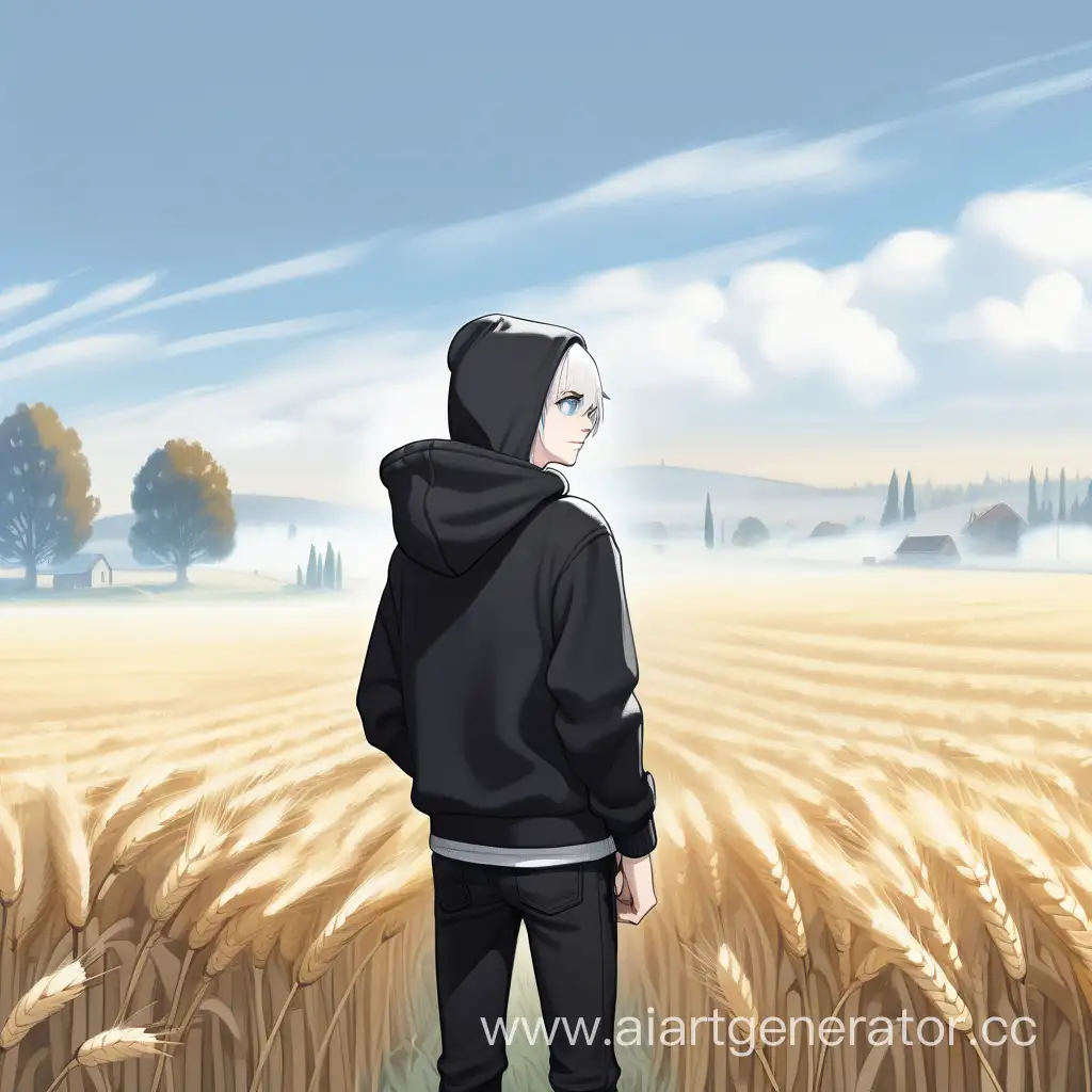 Youthful-Figure-Contemplating-Morning-Wheat-Field-in-Cartoon-Style