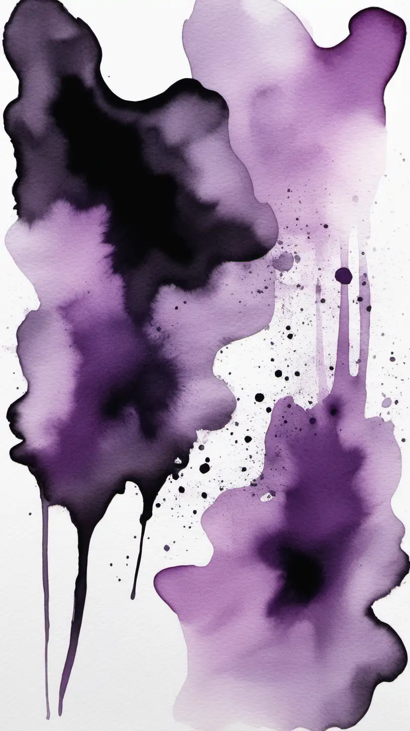 Abstract Watercolor Art in Black White and Violet on an Empty White Background