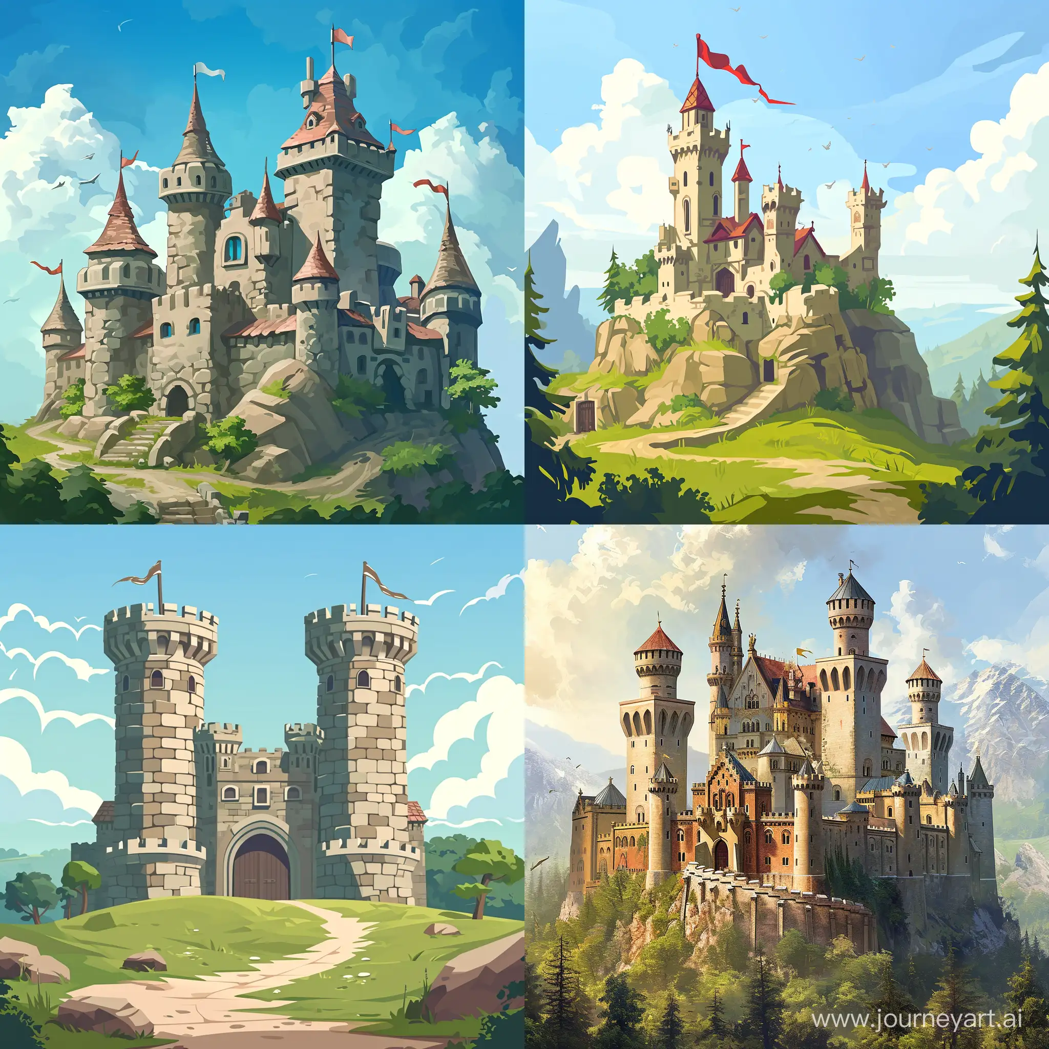 Simple medieval art with castle for game background