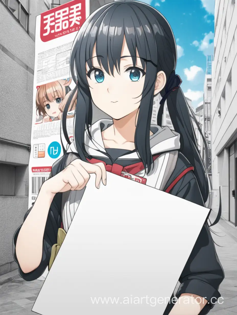 аниме девочка с плакатом в руке