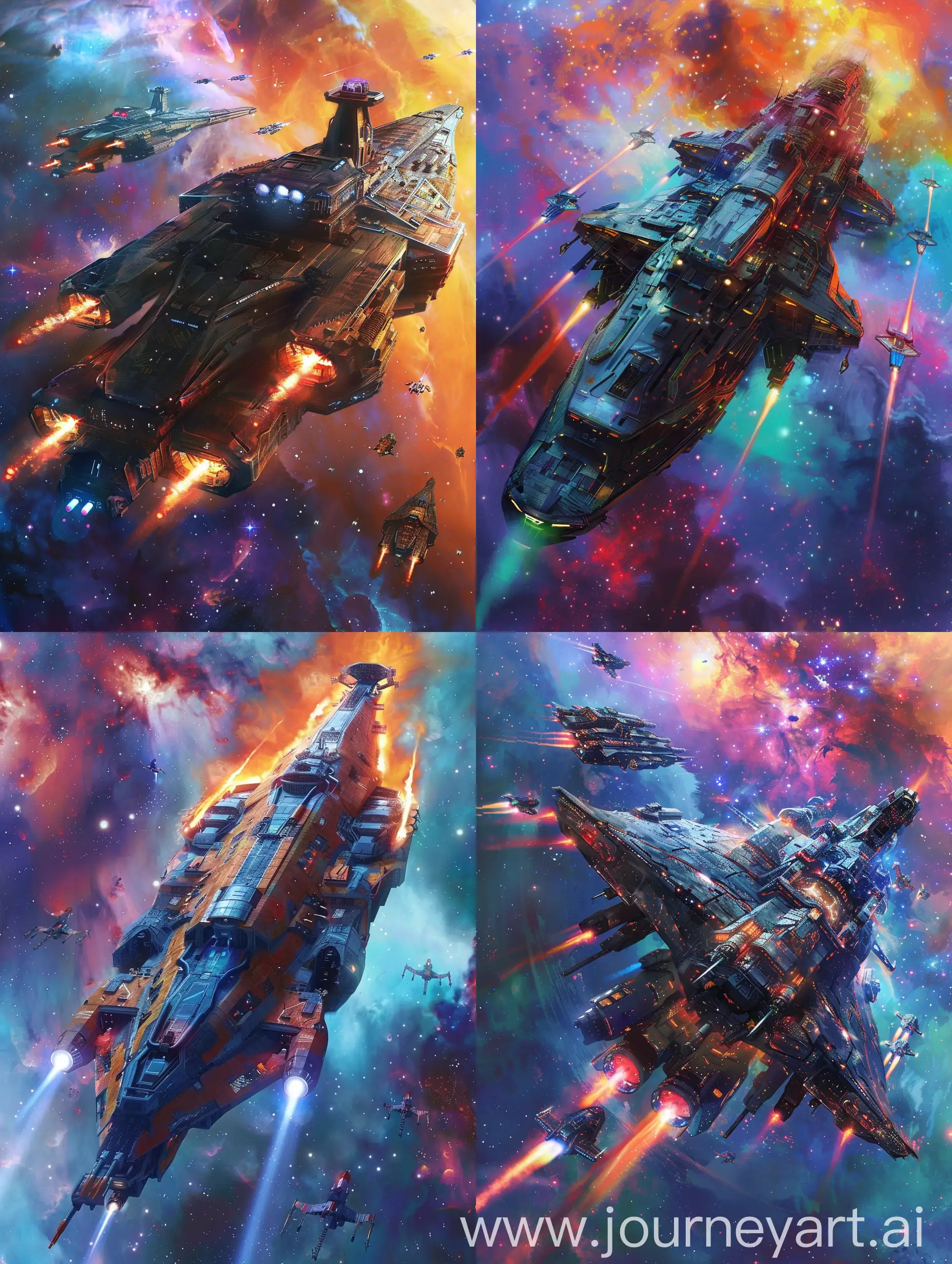 Galactic-Battlefront-Capital-Ships-and-Starfighters-in-Vibrant-Nebula-Docking-Bay