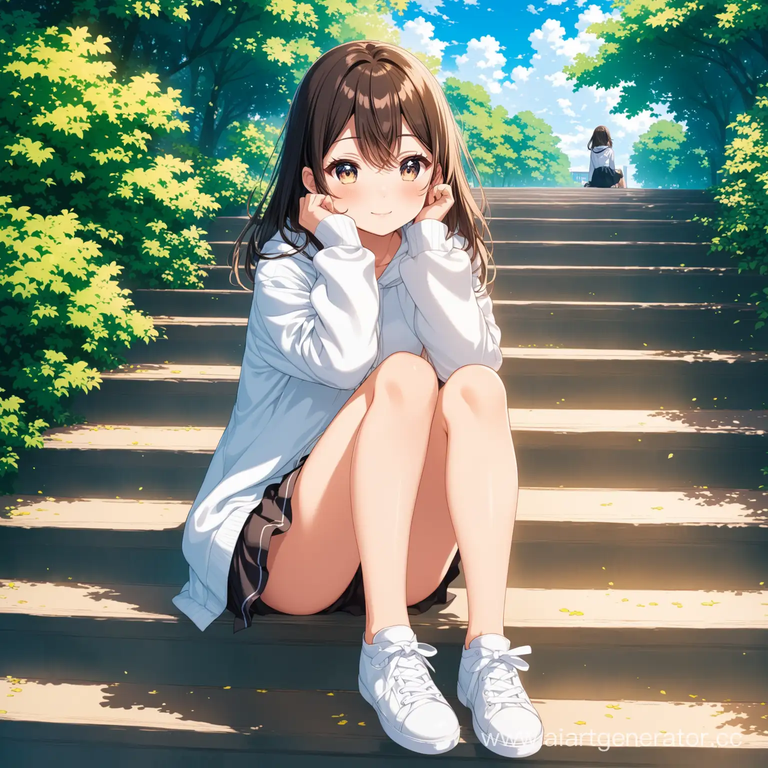 Anime-Girl-Sitting-on-Stairs-in-Serene-Park-Setting