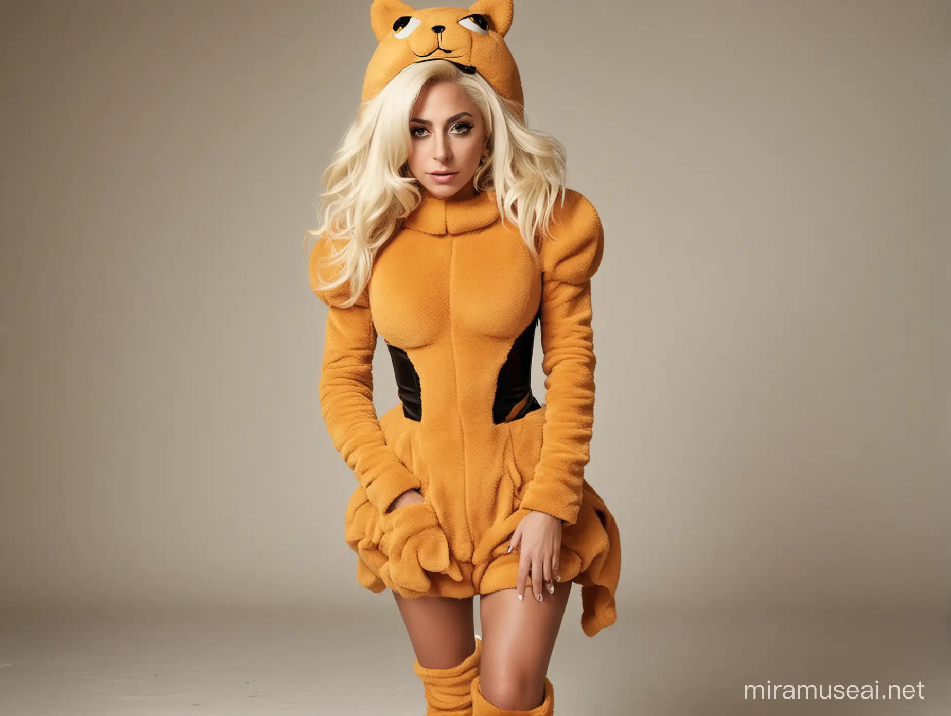 Lady Gaga dressed in a Garfield costum