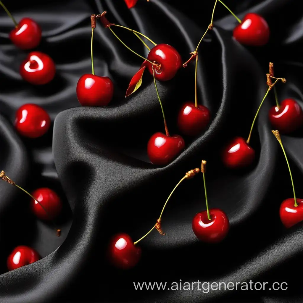 Elegant-Black-Silk-Background-with-Red-Cherries