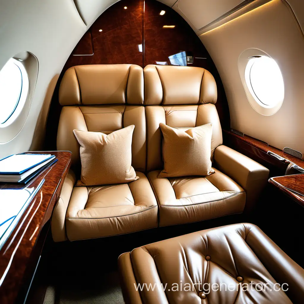 Luxurious-Business-Jet-Interior-with-Light-Brown-Pillows