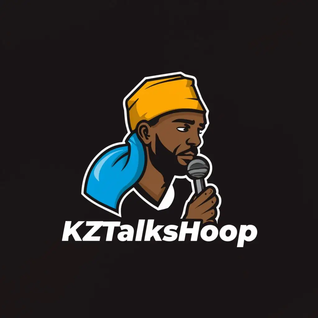 a logo design, with the text 'KZTalksHoop', main symbol: silhouette with durag speaking into microphone, Moderate, clear background