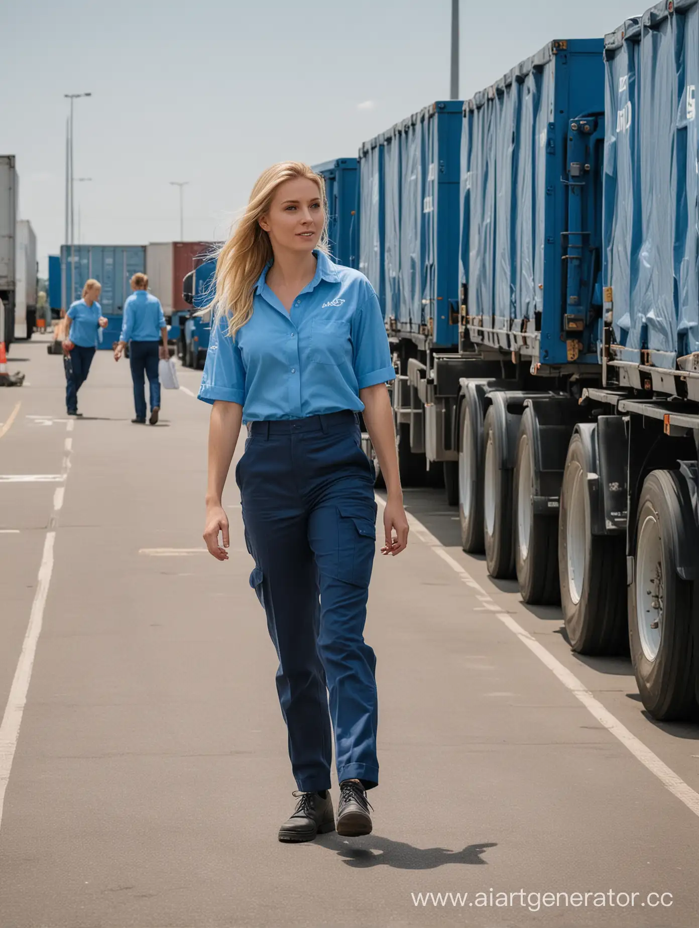 Blonde-Girl-CEO-Amidst-Blue-Cargo-Trucks